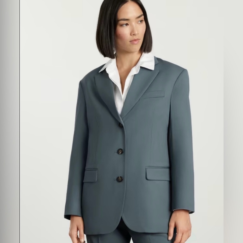 Everlane The 80s Italian Wool Blend Blazer in Dusty Blue Size 0